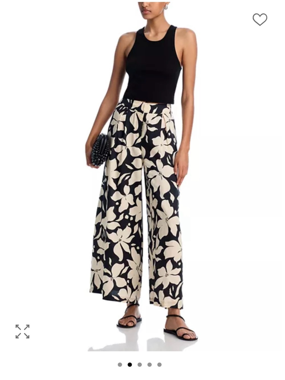 Bloomingdale’s AQUA Floral Wide-Leg Pants Black and Ivory Medium Size